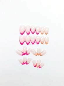 24 件长款杏仁形双色法式花朵设计全覆盖 ABS 假指甲套装，含 1 个指甲锉和 1 个果冻凝胶按压指甲 - 彩色 - 查看 2