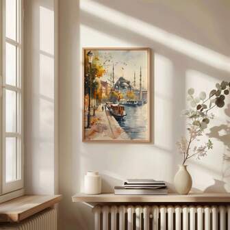 1 pieza Pintura de acuarela, Arte de pared de Estambul, Póster de viaje, Decoración del hogar, Regalo para amantes del arte, Impresión de pared de Turquía, Sin marco