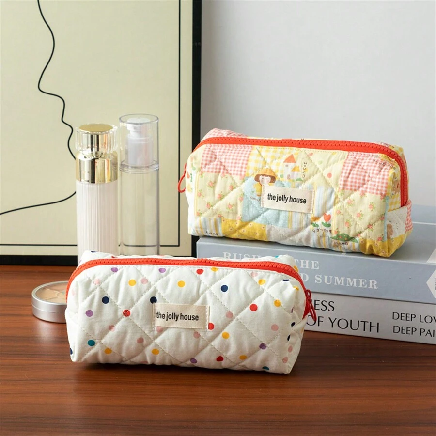 1 件卡通波尔卡圆点铅笔盒，大容量极具吸引力的学生文具收纳袋、化妆包 - 彩色 - 查看 1