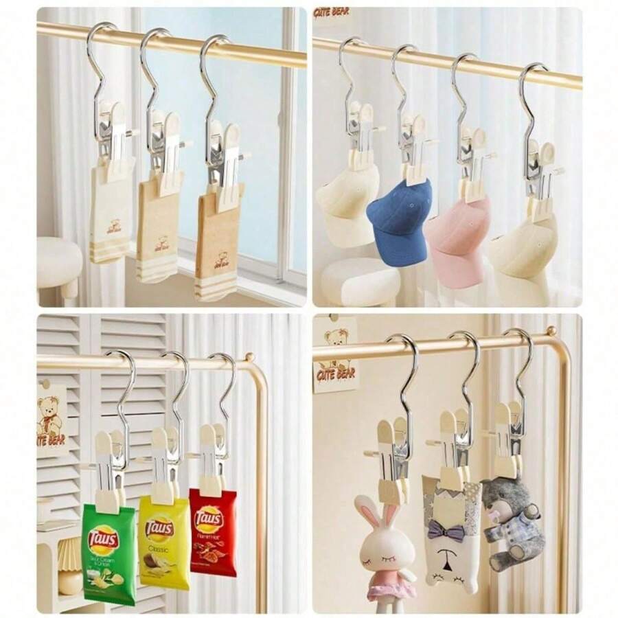 20 件带钩衣夹，便携式洗衣衣夹，衣柜收纳架，万圣节装饰，多用途双头涂层不锈钢带钩夹子，用于帽子、裤子、裙子、秋季服装 - 多色 - 查看 1