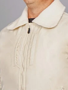 Quilted Jacket With Sheepskin Collar, Pockets And Elastic Wrist Closure, Warm For Men, Young Men, Unisex, Ladies, Women - Beige - Voir 4