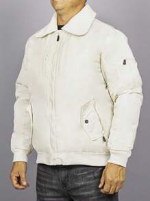 Quilted Jacket With Sheepskin Collar, Pockets And Elastic Wrist Closure, Warm For Men, Young Men, Unisex, Ladies, Women - Beige - Voir 3