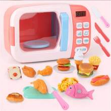 31 Pcs Microwave Playset With Light Sound And Play Foods For Teenagers Pretend Play Kitchen - Pink - View 8