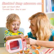 31 Pcs Microwave Playset With Light Sound And Play Foods For Teenagers Pretend Play Kitchen - Pink - View 6