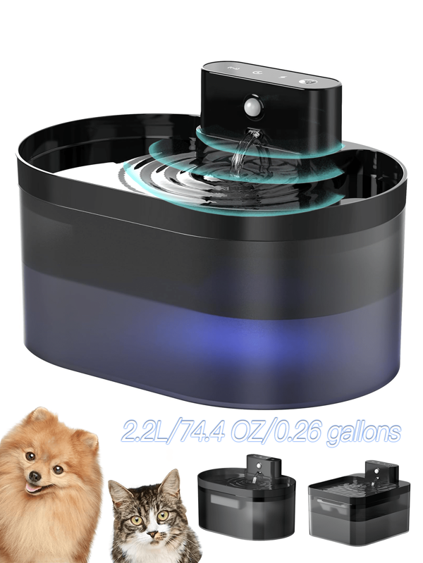 1pc Automatic Induction Cat/Dog Lover Gift And Dog/Cat Mom Love Water Dispenser, 2.2L/74.4Oz/0.26 Gallons, ABS Material, Sensor, Water Fountain, For Dog Lover Gift And Dog Mom Loves & Cat Lover Gift And Cat Mom Loves, Automatic Water Supply, 30 Days Standby, Water Circulation Filtration, Square/Racetrack Style, Storage Tank With Light, USB Cable, Suitable For Cat Lover Gift And Cat Mom Loves & Small Cat/Dog Lover Gift And Dog/Cat Mom Loves