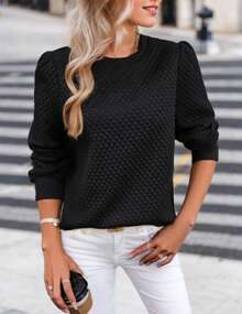 hoteel Womens Round Neck Long Sleeve Sweatshirt - 黑色 - 查看 4