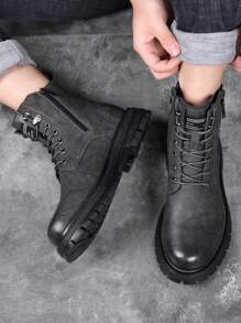 2024新款跨境贸易男士靴子侧拉链英伦风防滑大码潮流黄色靴子 - 灰色 - 查看 3