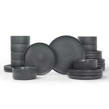 Richmount 24 Piece Stoneware Dinnerware Sets, Plates And Bowls Set For 8, Dishwasher And Microwave Safe