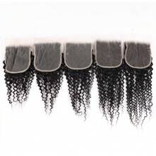 Kareenma 4 Kinky Curly Hair Bundles With 5x5 Lace Closure Brazilian Human Hair Bundles Kinky Curly Lace Closure Raw 12A Unprocessed Human Hair Weave Remy Natural Color 5x5 Free Part 150% Density Transparent Lace For Women - Đóng ren 5x5 - Xem 3
