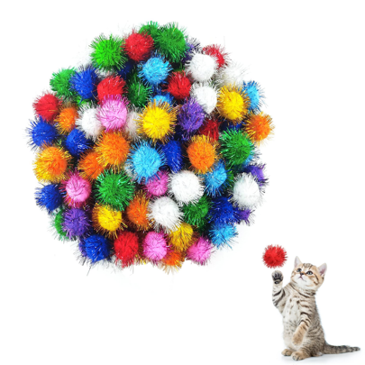 100 peças de brinquedos para gatos bolas de cores variadas bolas de pompom para gatos bolas de brinquedo para gatos de estimação bola de brinquedo para gatos bolas de brinquedo interativo de alívio felpudo