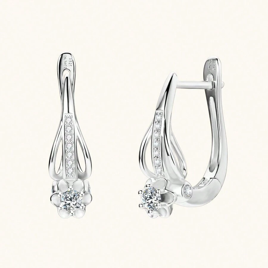 XUJIA 1 Cặp Bạc Sterling 925 3mm (0,10ct * 2 chiếc) Hoa tai Moissanite tròn, Kiểu dáng hoa nở đẹp, Hoa tai chụp tai cho nữ, Thích hợp làm trang sức dự tiệc, Trang sức dự tiệc Giáng sinh, Dành tặng người yêu dấu Tặng kèm 1 viên Moissanite 3mm Giấy chứng nhận GRA