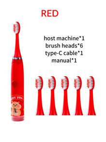 1pc Rechargeable/Battery Powered Electric Toothbrush, Battery Operated With 1 Button 1 Speed Setting, Rechargeable With 1 Button 4 Speed Settings, Comes With 6 Brush Heads - Red - View 14