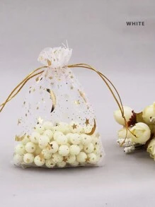 12 szt./48 szt. Woreczki z organzy ze ściągaczem z nadrukiem księżyca i gwiazd, Złote przezroczyste woreczki z organzy, Siatkowe torby na prezenty, Woreczki z nadrukiem kwiatowym ze ściągaczem, Na upominek na przyjęcie weselne, Prezent na słodycze na Boże Narodzenie, Nadaje się na kosmetyki, przyjęcie, biżuterię i święta, 3,5 x 4,7 cala (9 x 12 cm), Ramadan, Dekoracje na Ramadan, Eid Mubarak