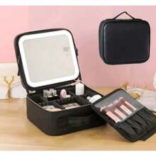 TADASHOPE Synthetic Leather Makeup Case Toiletry Bag With LED Mirror - 棕色 - 查看 9