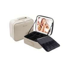 TADASHOPE Synthetic Leather Makeup Case Toiletry Bag With LED Mirror - 棕色 - 查看 2