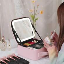 TADASHOPE Synthetic Leather Makeup Case Toiletry Bag With LED Mirror - 棕色 - 查看 6
