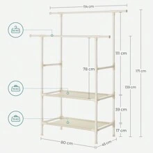 SONGMICS Kleiderständer, Garderobenständer aus Metall, mit 2 Kleiderstangen, 2 Ablagen, bis 70 kg belastbar, einfache Montage, weiß - Weiss - Übersicht 4