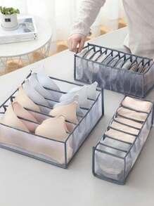 3件套尼龙内衣隔层整理器，袜子，内衣和婴儿服装多隔层抽屉整理器（灰色）