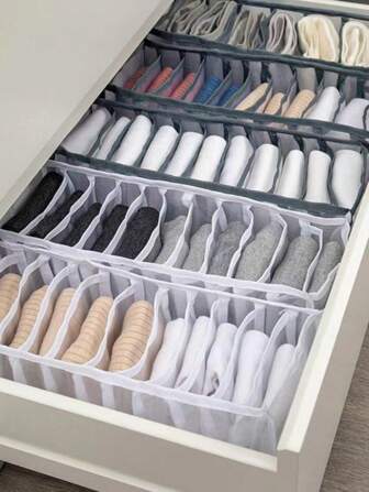3件套尼龙内衣隔层整理器，袜子，内衣和婴儿服装多隔层抽屉整理器（灰色）
