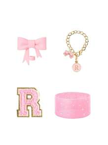 4 pièces/set spécialement conçu pour les accessoires de tasse, 1 pièce couvercle de paille en silicone avec nœud rose, 1 pièce de charme de poignée avec lettre d'identification, 1 pièce d'autocollant de lettre auto-adhésif, 1 pièce de manchon de tasse. Accessoires de tasse, couvercles de paille avec nœud de 0,4 po/10 mm compatibles avec les gobelets de 30 et 40 oz (rose) - Rose bonbon - Voir 33