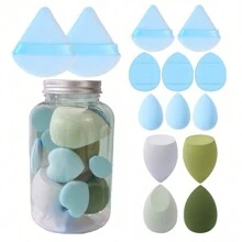 天鹅绒粉扑和化妆海绵 14 件套，带储物容器，亲肤，多色化妆海绵，不含乳胶，适合所有皮肤类型，两用干湿两用搅拌器，打造完美粉底 - 彩色 - 查看 12