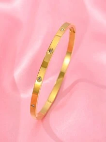 1 chiếc vòng tay thời trang bằng thép không gỉ tinh tế mạ vàng 18K hình cỏ bốn lá đính đá sang trọng đa năng, thích hợp làm quà tặng ngày lễ cho phụ nữ - Vàng - Xem 10