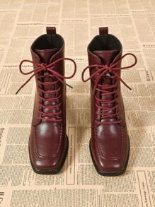 Women's Pointed Toe Lace-Up Mid-Calf Boots, Run Small By One Size - Burgundy - View 6