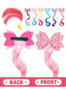 1 件装发夹蝴蝶结彩色假发卷发马尾辫发夹公主装扮头饰马尾配饰 - 彩色 - 查看 4