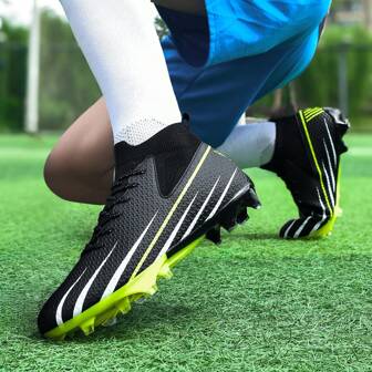 1 双男式高帮足球鞋，户外团队运动鞋，成人学生青少年大码防滑耐磨 AG 长钉 FG 软地草皮真草场地比赛训练系带小码皮革足球鞋