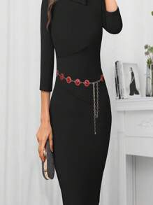 新款圆形花链，时尚奢华玻璃钻石装饰链，适用于礼服装饰，锌合金圆形 - 金色綠鑽腰鏈 - 查看 7