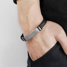 2 piezas Pulseras trenzadas personalizadas con nombres de pareja para hombres y mujeres, set de pulseras personalizadas grabadas para parejas, regalos de joyería para aniversarios, San Valentín, mejores amigos, fechas, números, iniciales, coordenadas, símbolos, hebreo