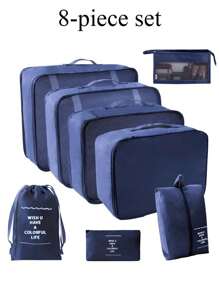 8/7 件套防水旅行收纳袋，便携式行李袋，衣物收纳袋，简约涤纶行李袋，适合化妆包，护肤包，大容量衣服袋，衣服分类套装，波西米亚风 - 彩色 - 查看 11
