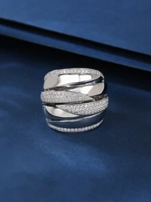 1pc Bronze Material Smooth Patchwork Ring With Inlay Rhinestone & Cubic Zirconia, Personalized Fashion Woman Big Ring, Suitable For Gift And Women's Daily / Holiday Wear