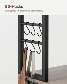 VASAGLE Kitchen Storage Rack, Coffee Bar, Baker's Rack, Total 6 Shelves And 6 Hooks, For Microwave, Steel Frame, Industrial, Greige And Black - Black - View 6
