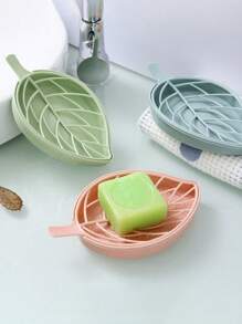 5 Pcs Leaf Design Soap Holder, Creative Bathroom Soap Tray With Drainage, Double Layer Hollowed Out Plastic Soap Box, Decorative And Practical Household Soap Container, Creative Leaf Model Soap Box Double Layer, Oval Home Bathroom Decor Summer Back To School