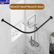1pc Black/White Curved Shower Curtain Rod, Suitable For Corner Installation, Space Saving Curved Shower Curtain Rod, Bathroom Shower Curtain Hanging Rod, Drill & No-Drill Installation Curved Shower Curtain Rod, Shower Curtain Rod, Fits Lightweight Shower Curtain Home Bathroom Decor Fall Decor Bathroom Accessories Back To School