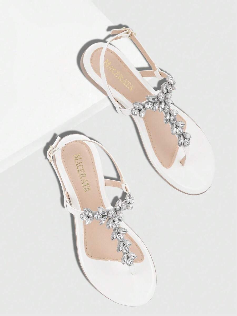 Women's Flat Sandal With Shiny Stones, Elegant, Minimalist Style, Macerata - trắng - Xem 1
