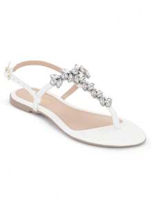 Women's Flat Sandal With Shiny Stones, Elegant, Minimalist Style, Macerata - trắng - Xem 3