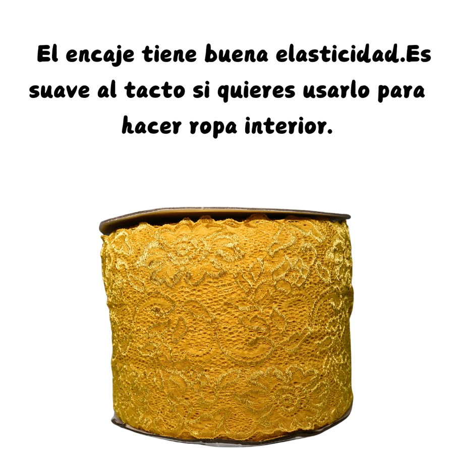 5 Meters Of Two-Tone Lace, 18 Cm Wide, Elastic. - Yellow - View 1