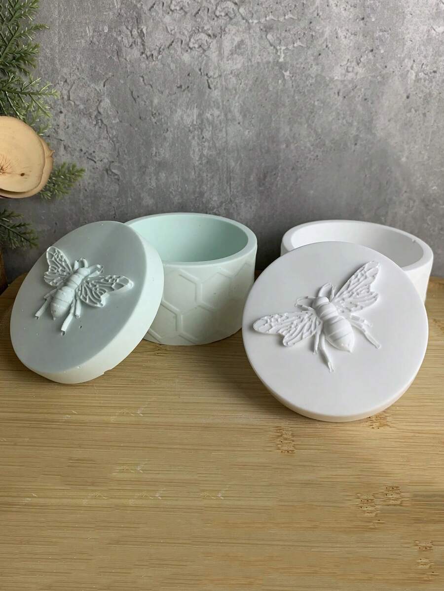 Honey Bee Gypsum Candle Jar Silicone Molds DIY Storage Jewelry Storage Box With Lid Handcraft Epoxy Resin Drip Mold Home Decoration Gift - White Silicone Mold - View 1