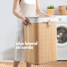 Bamboo Rectangular Laundry Basket 60L With Lid - cây tre - Xem 2