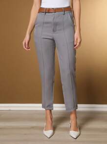 Women's Basic Straight Tailored Dress Pants - Grey - View 5