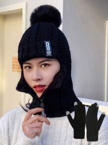 1 pieza Conjunto de gorro de punto y guantes de punto con protección de oreja, unisex, de moda casual y cálido para otoño/invierno, adecuado para uso diario, viajes al aire libre, senderismo, esquí, ciclismo, escalada, decoración de otoño