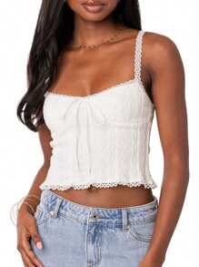Women Lace Camisole Crop Top Summer Spaghetti Strap Tank Tops Sleeveless T-Shirt For Streetwear Clubwear - trắng - Xem 1