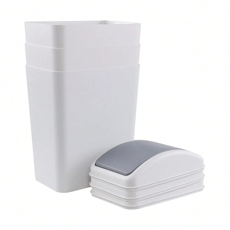 3-Pack 4.5 Gallon Small Trash Can With Swing-Top Lid,Swing Lid Plastic Waste Can, Light Gray - Grey - View 1