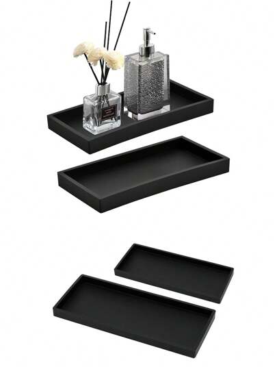 2 件套浴室托盘，装饰性矩形托盘，柔软硅胶储物托盘，厨房浴室梳妆台马桶托盘收纳盒（黑色）最佳礼物生日盘子厨房配件厨房装饰桌子水果托盘托盘装饰