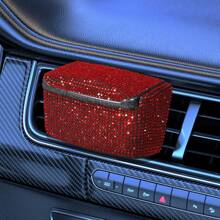 1pc Car Ashtray With Cover, Rhinestone Crystal Decor, Vehicle Air Vent Ashtray With Blue LED Light, Mini Car Trash Bin Smokeless Ashtray