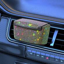 1pc Car Ashtray With Cover, Rhinestone Crystal Decor, Vehicle Air Vent Ashtray With Blue LED Light, Mini Car Trash Bin Smokeless Ashtray