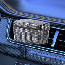 1pc Car Ashtray With Cover, Rhinestone Crystal Decor, Vehicle Air Vent Ashtray With Blue LED Light, Mini Car Trash Bin Smokeless Ashtray