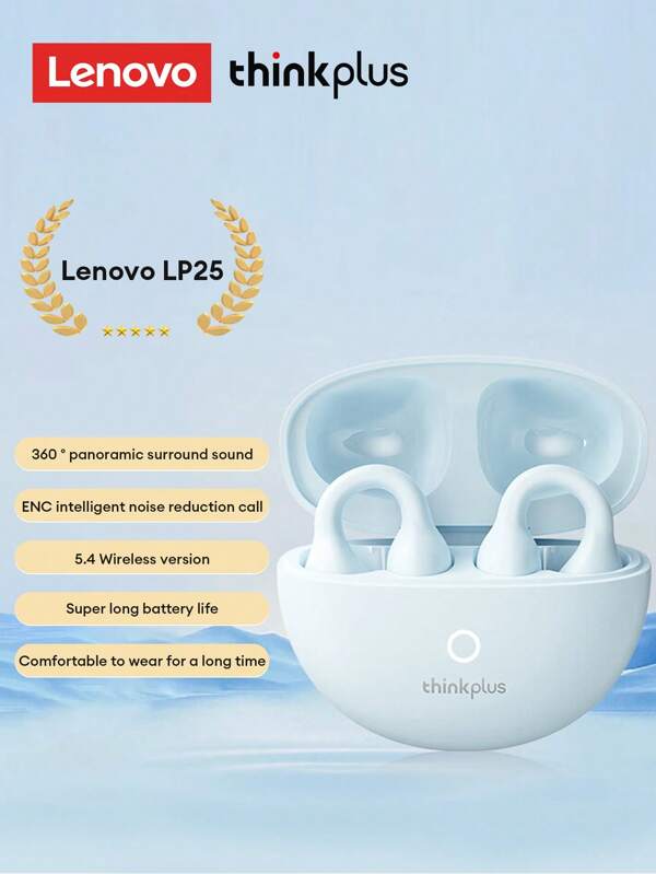 Lenovo Căști Bluetooth Lenovo LP25, Clip-On, Bluetooth 5.4, ENC Call Noise Cancelling, Durată lungă de viață a bateriei, Smart Touch Control, Compatibil cu tablete IOS și Android